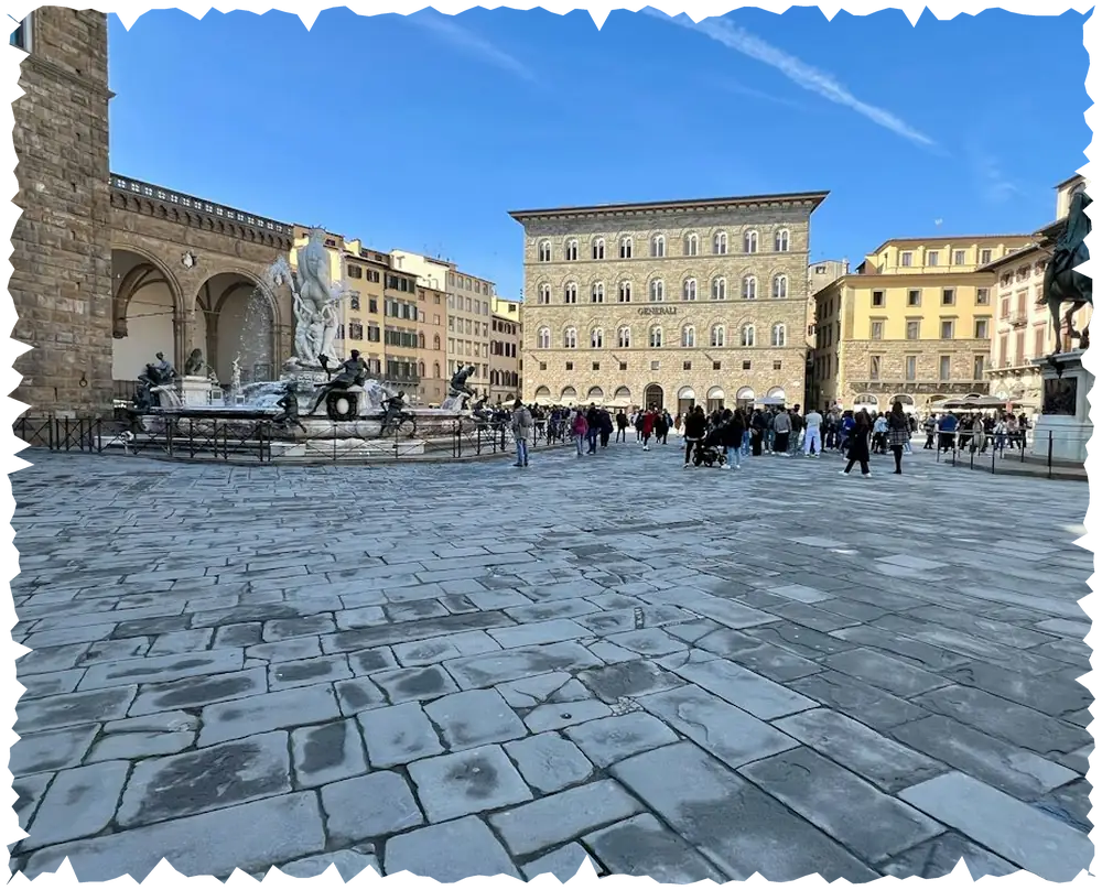 Team in an Italian piazza