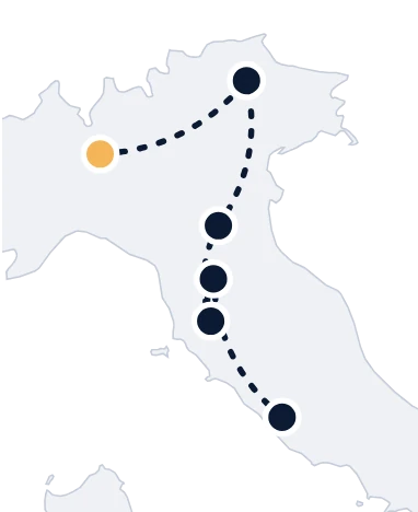 Map of Italy: Milan, Dolomites, Bologna, Tuscany, Florence, Rome
