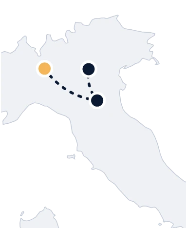 Map of Italy: Milan, Bologna, Verona