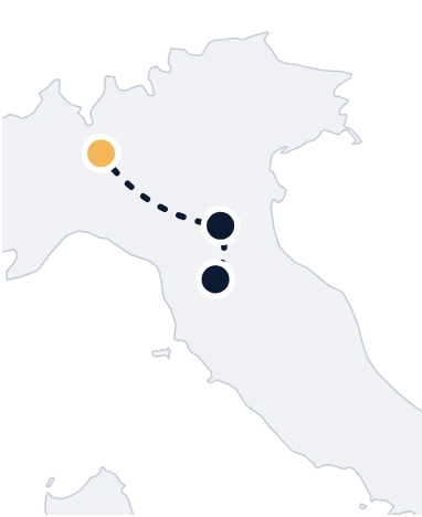 Map of Italy: Milan, Bologna, Florence