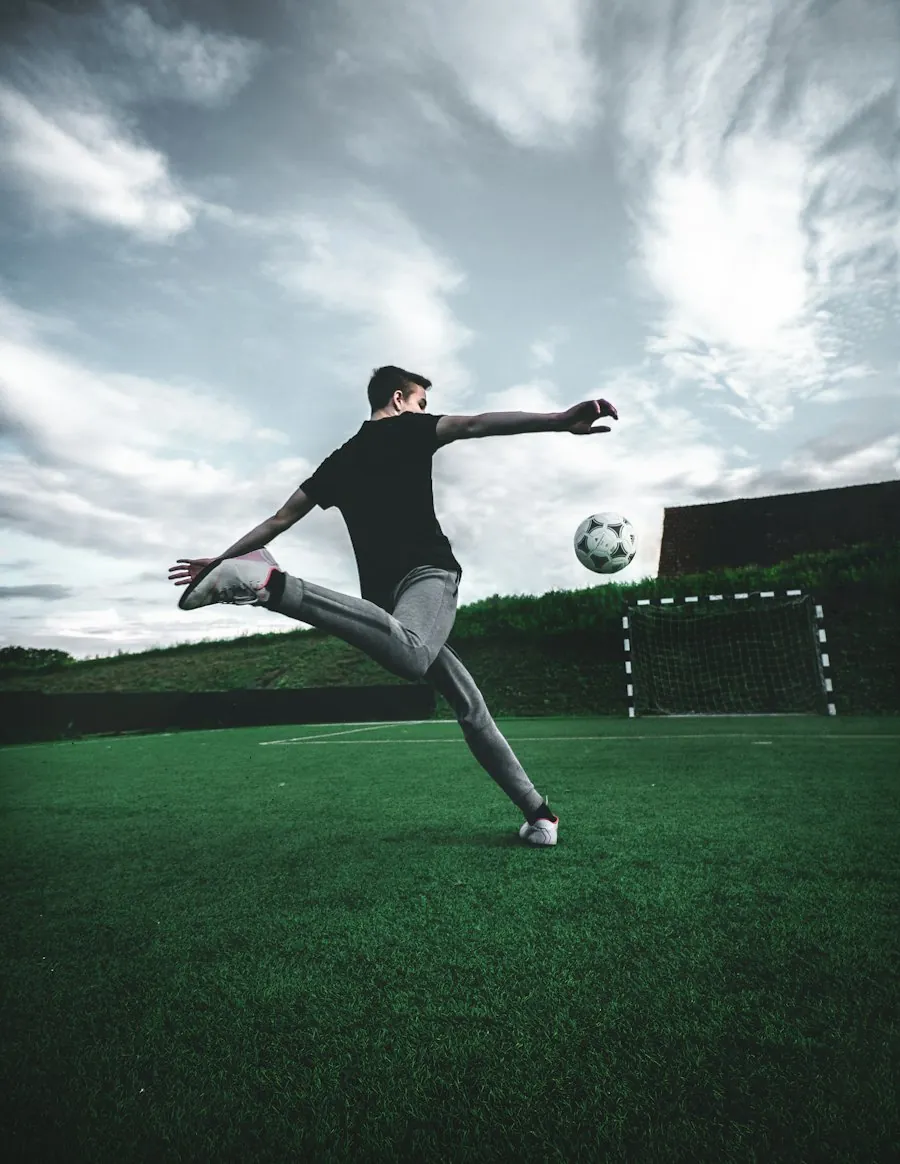 Player training on a pitch