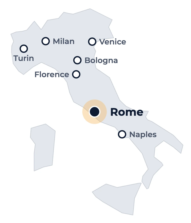 Weekend Extended route map with Rome highlighted as the example base city